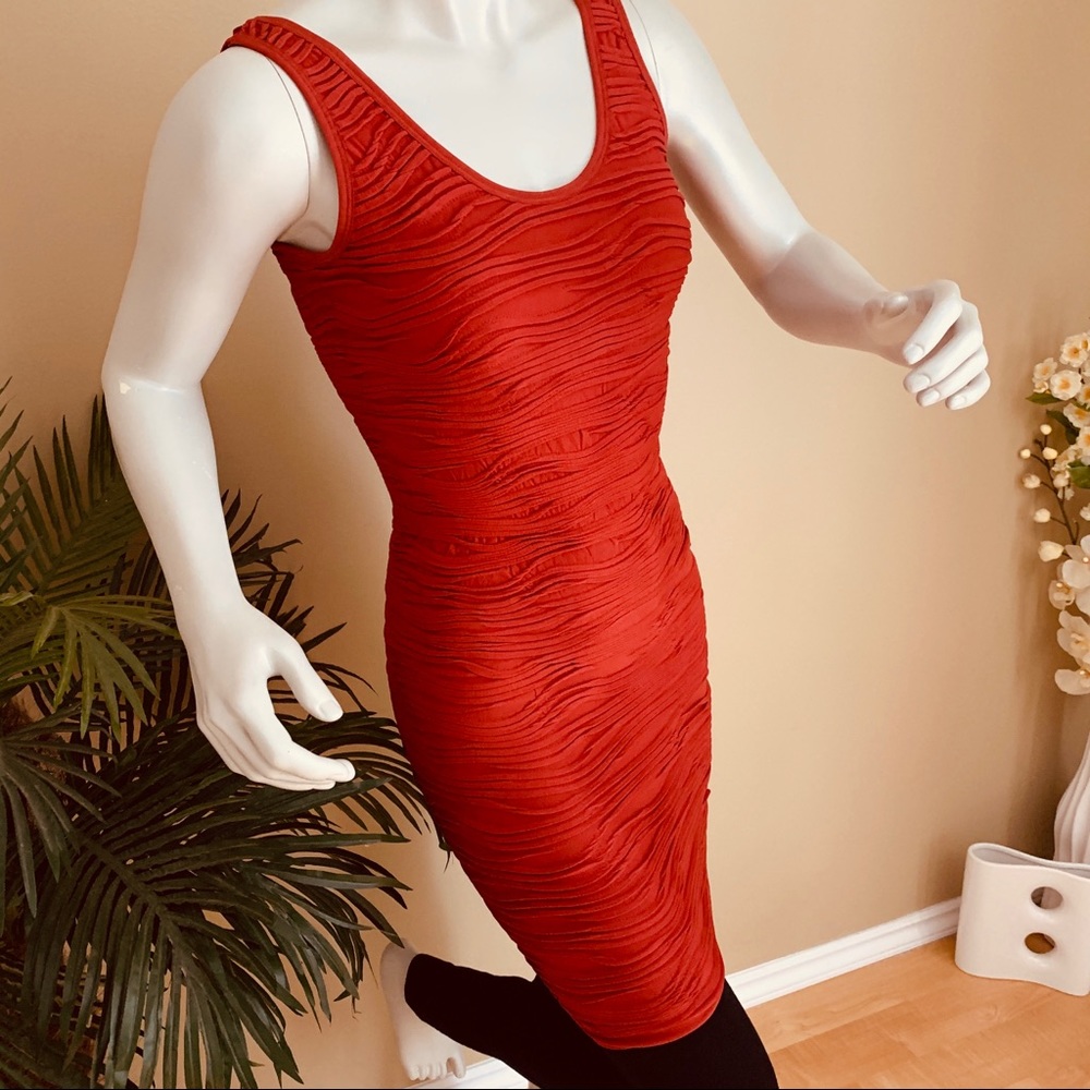 Stretchy Orange Red Summer Dress w/ Design, S/M - Picture 2 of 8